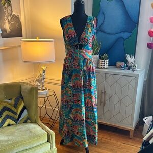 Cleobella Teal Multicolor Printed Maxi Dress